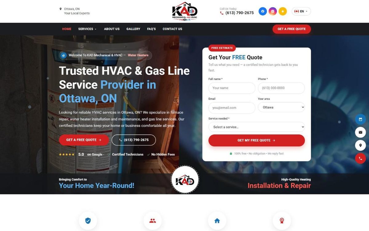 Página web que hicimos para KAD Mechanical & HVAC